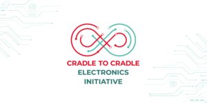 Symbol für Elektronik-Initiative mit verschlungenen Kreisen in Rot und Türk.